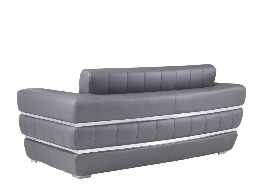 75" Modern Gray Italian Leather Loveseat with Silver Legs