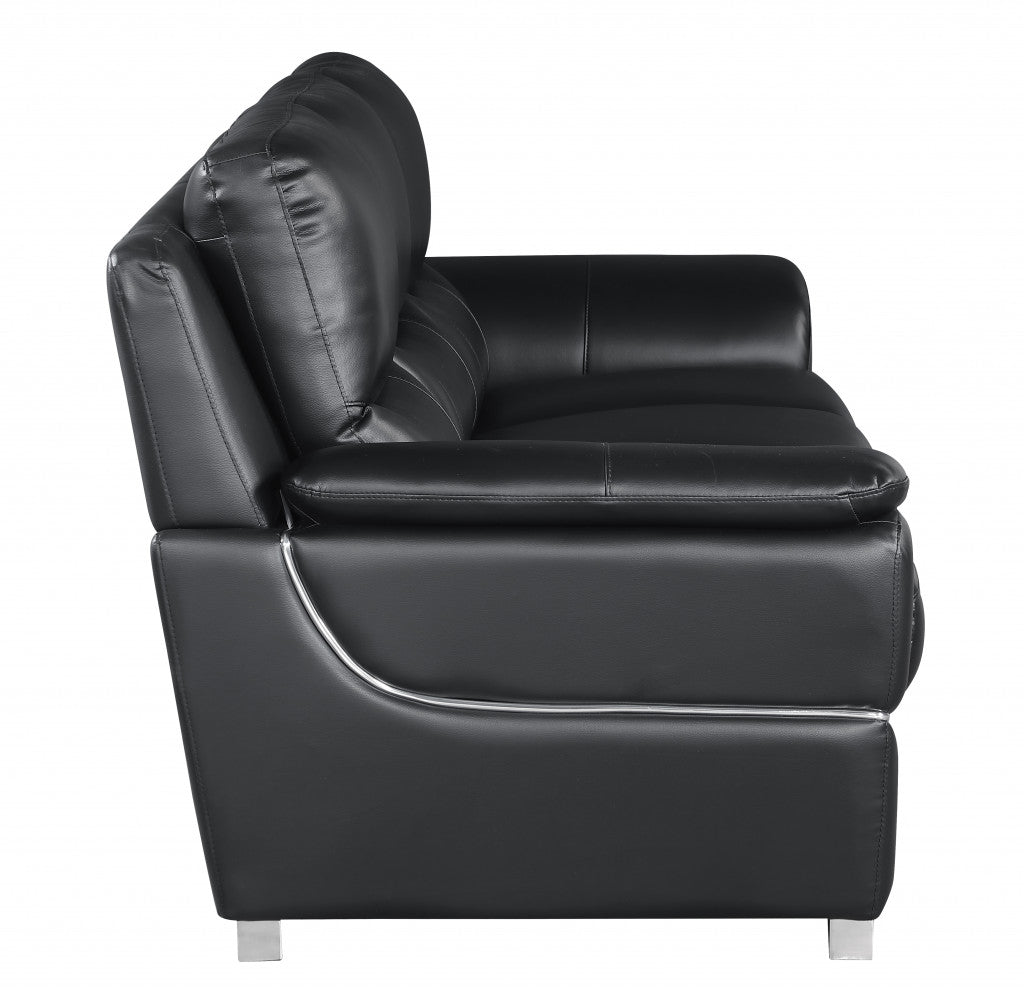 69" Chic Black Faux Leather Loveseat with Silver Chrome Legs