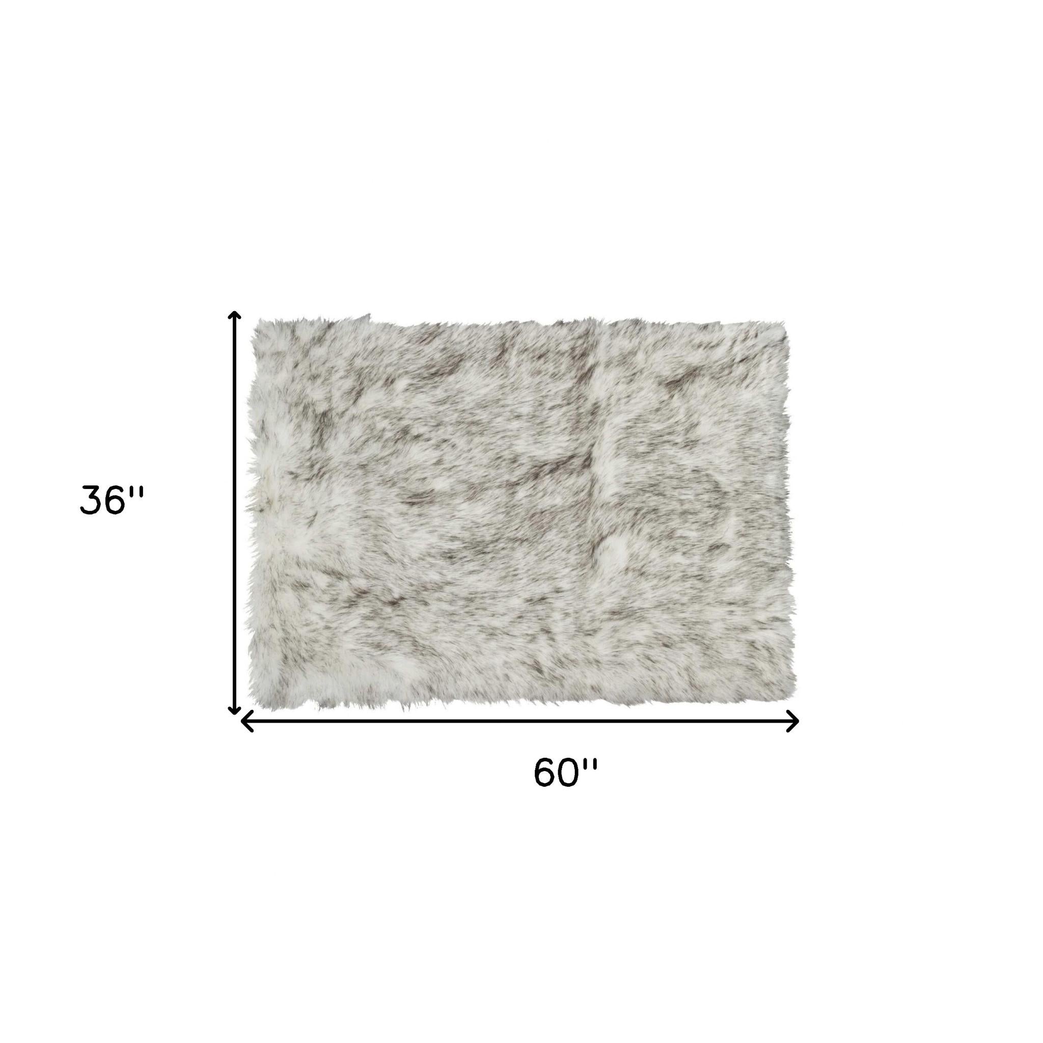 3' x 5' Gray Faux Fur Soft Plush Modern Accent Rug