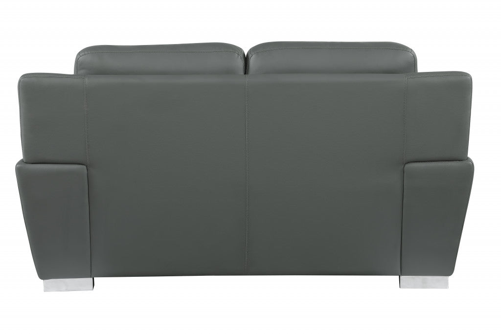 69" Chic Grey Faux Leather Loveseat with Silver Chrome Legs