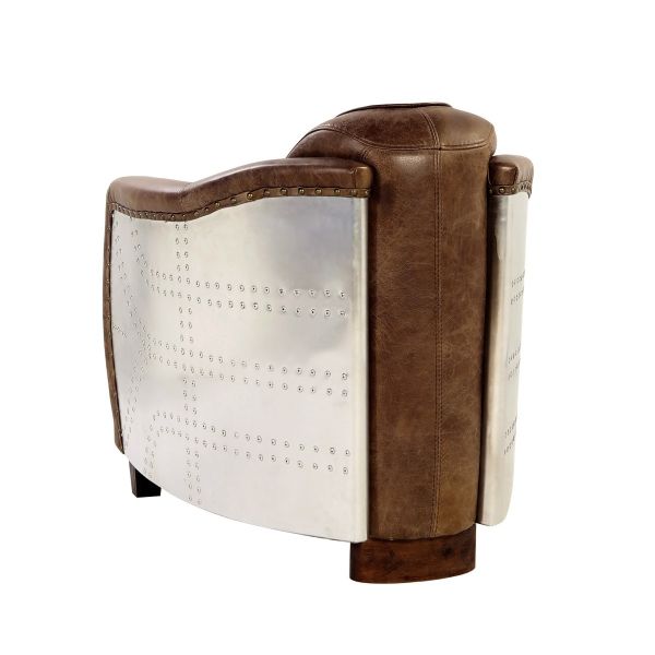 Industrial 29" Distressed Brown Faux Leather Barrel Chair