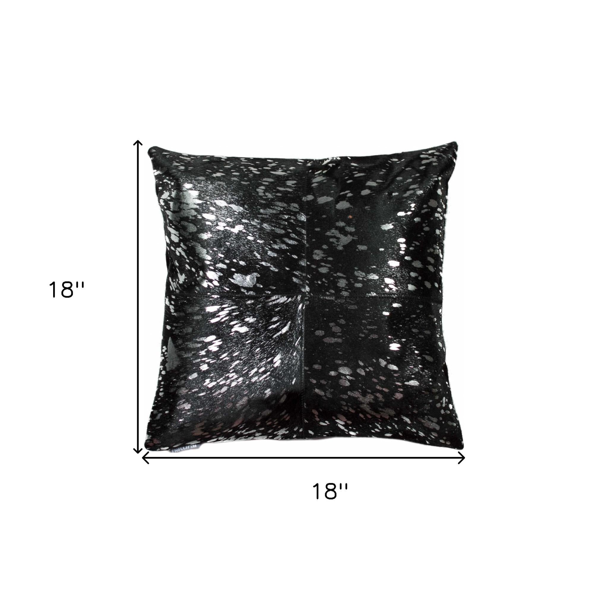 Black and Silver Metallic Genuine Leather Accent Throw Pillow