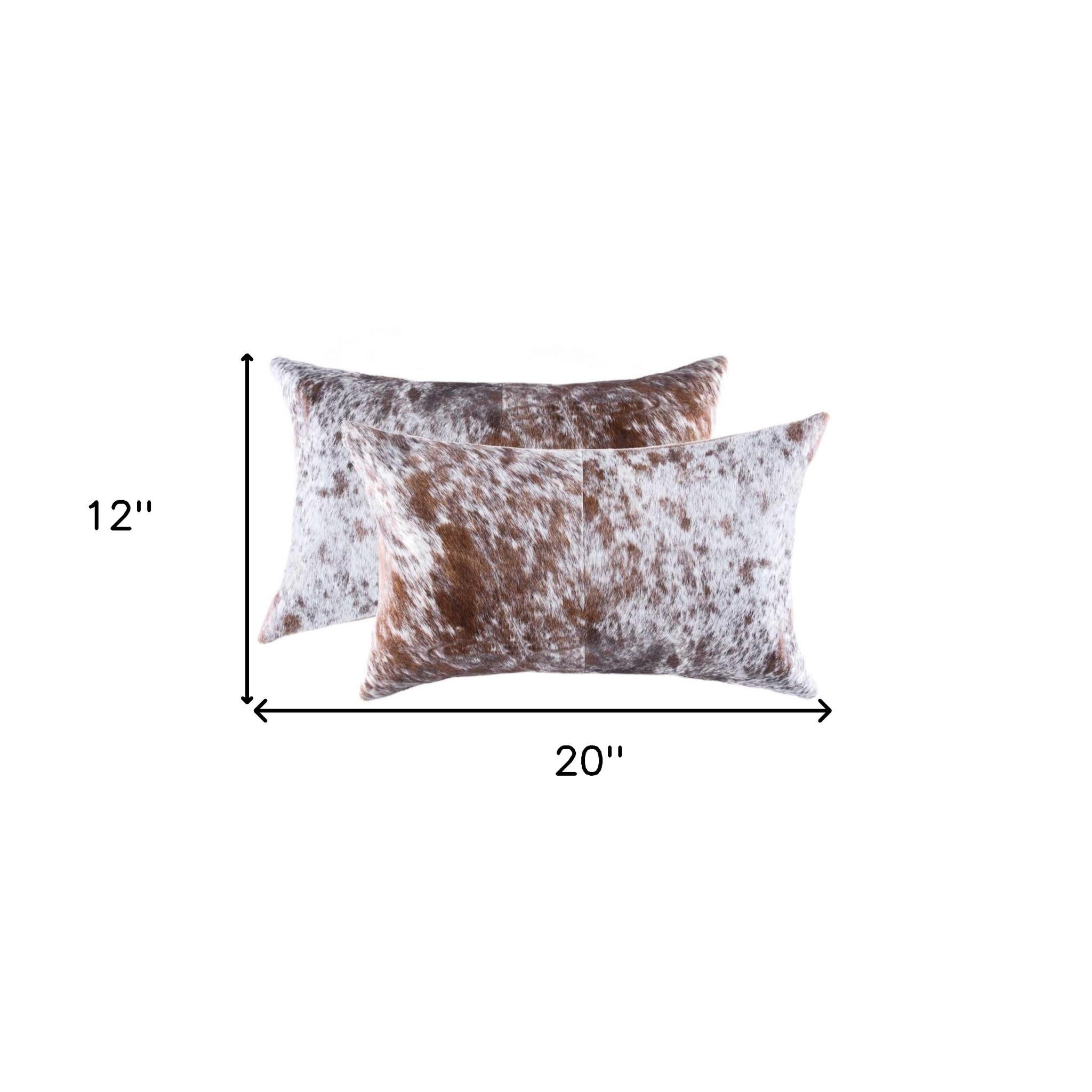 Set of 2 Lumbar Genuine Leather  Brown and White Throw Pillows