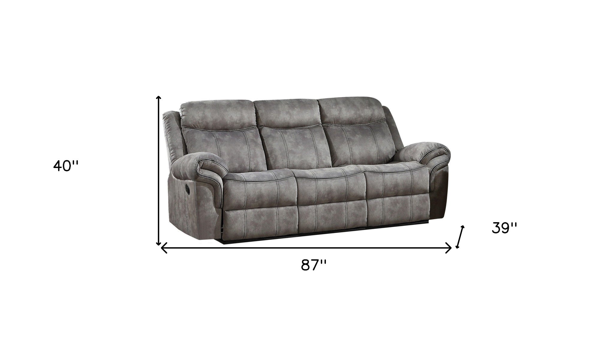 87" Contemporary Gray Velvet Manual Reclining Sofa with USB Ports & Black Legs