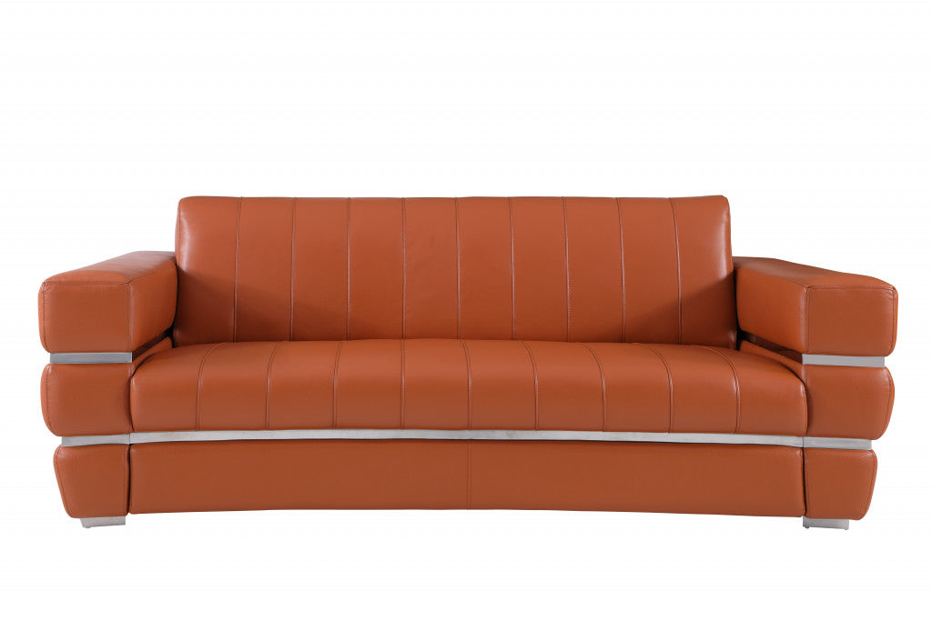 Modern 89" Wide Camel Top Grain Italian Leather 2 Piece Living Room Set