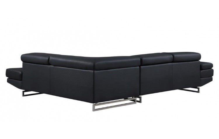 Modern Black Leather L-Shaped 2-Piece Corner Sectional