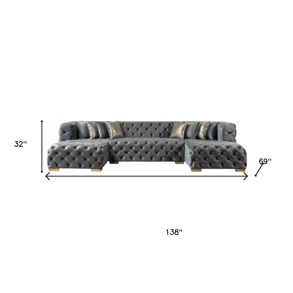 Modern Tufted Gray Velvet Modular U-Shaped Symmetrical Sectional Sofa