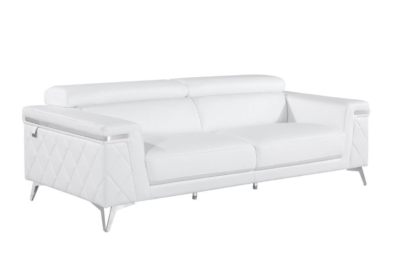 Contemporary 89" Pristine White Top Grain Italian Leather 3-Piece Living Room Set