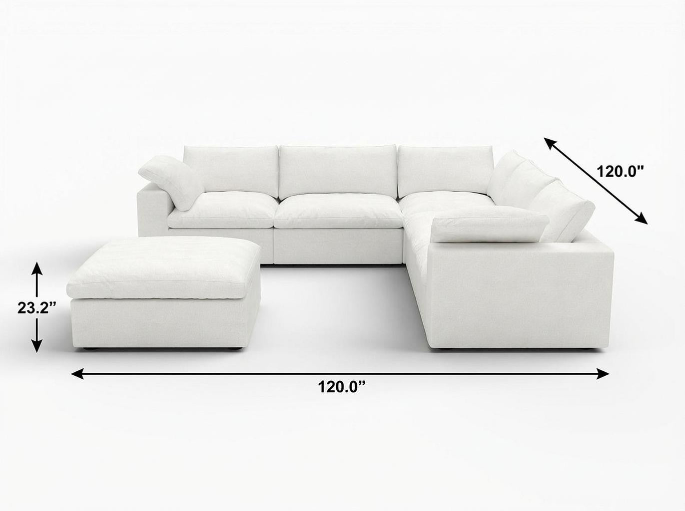 Modern White Linen Blend Modular L-Shaped 6-Piece Reversible Sectional