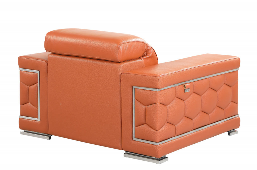 Modern 47" Camel Brown Top Grain Genuine Leather Accent Armchair