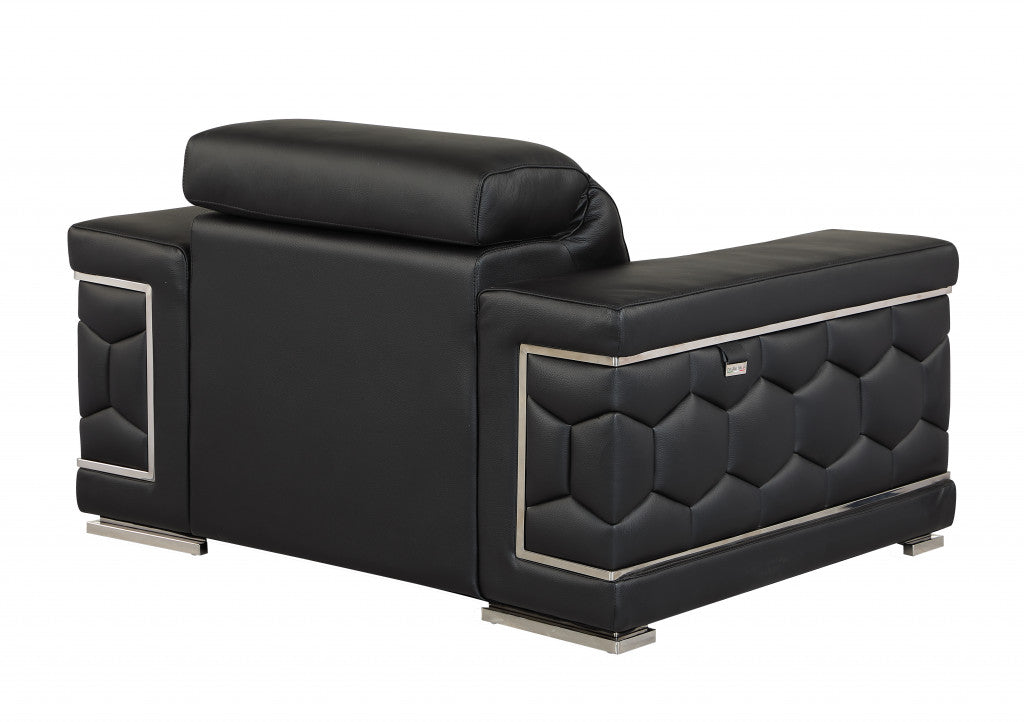 Modern 47" Black Top Grain Genuine Leather Accent Armchair
