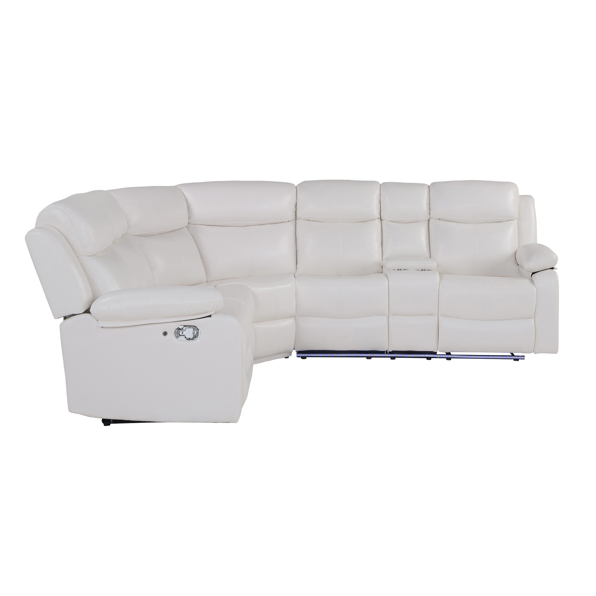 Off-White Faux Leather Reclining Curved 6-Piece Right Hand Facing Sectional