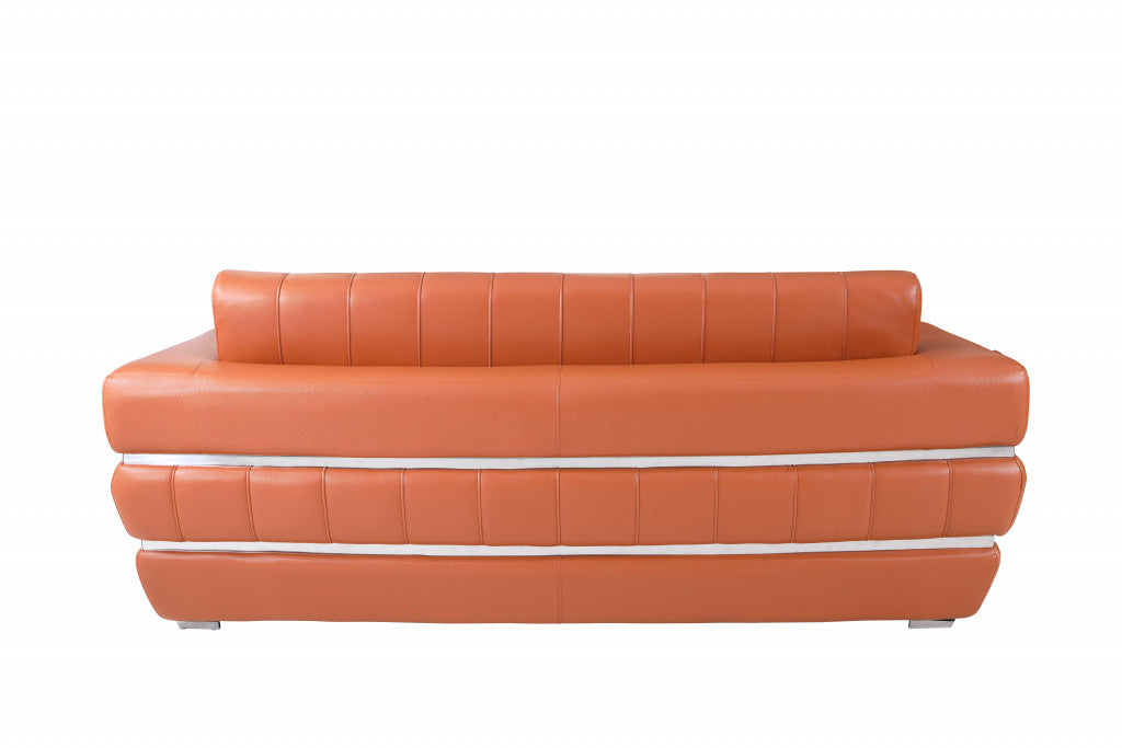 89" Modern Camel Italian Leather Sofa with Silver Legs