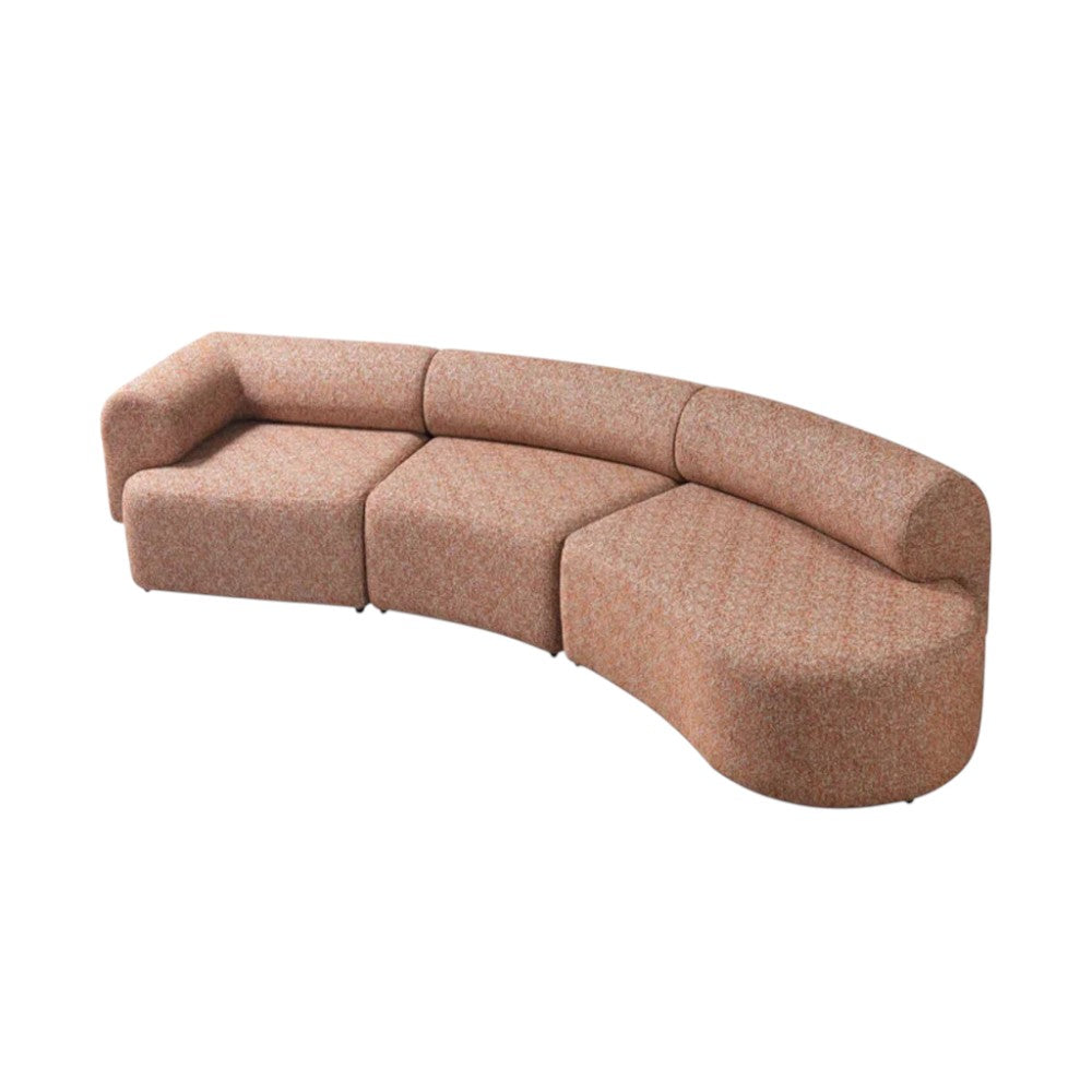 Modern Heathered Orange Boucle Modular Curved 3-Piece Right Hand Facing Sectional Sofa With Toss Pillows