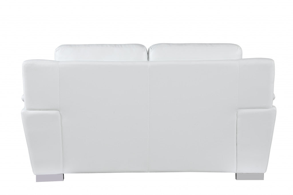 69" White Faux Leather Loveseat with Silver Chrome Legs
