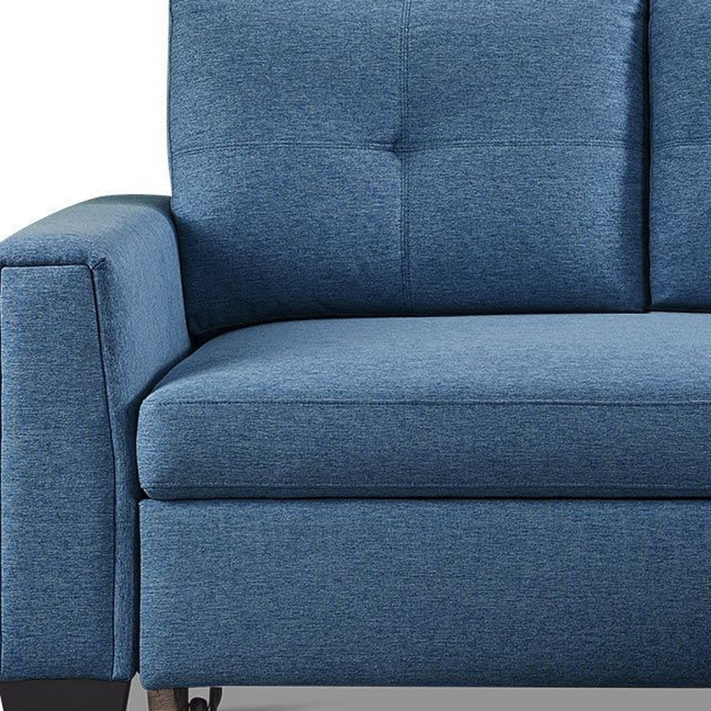 92" Modern Blue Polyester Blend Convertible Futon Sleeper Sofa with Black Legs