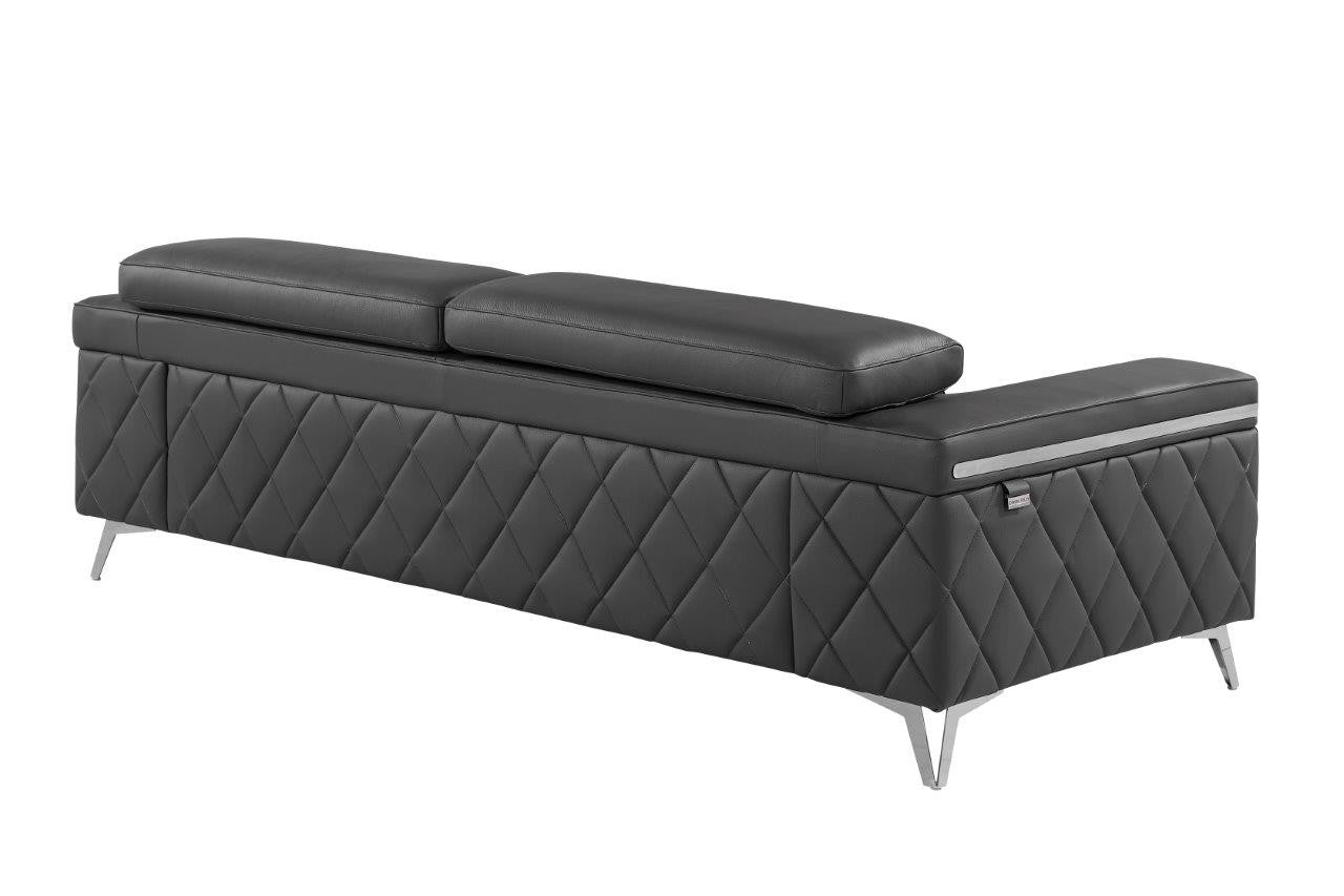 Contemporary 89" Charcoal Gray Top Grain Italian Leather 3-Piece Living Room Set