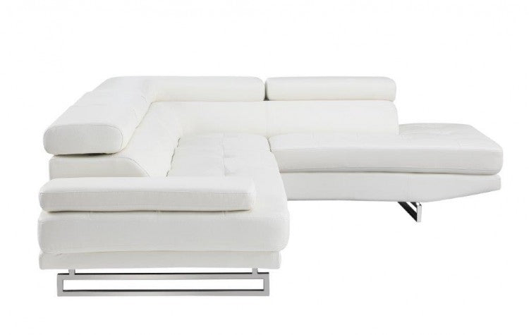 Modern White Leather L-Shaped 2-Piece Corner Sectional
