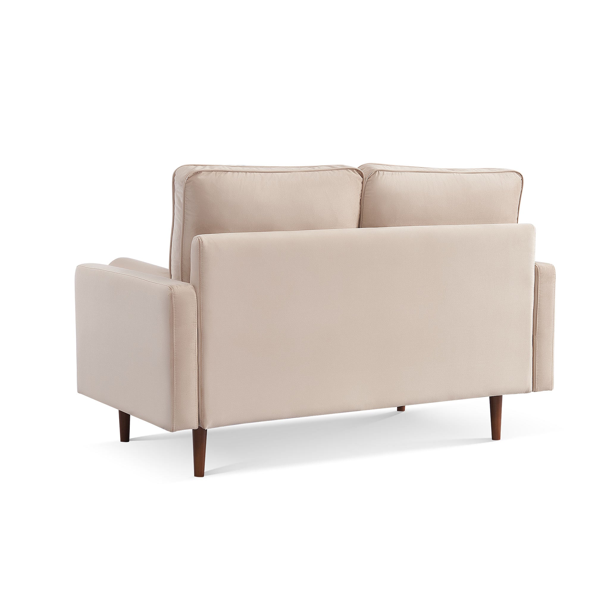 57" Mid-Century Beige Velvet Loveseat with Dark Brown Wood Legs
