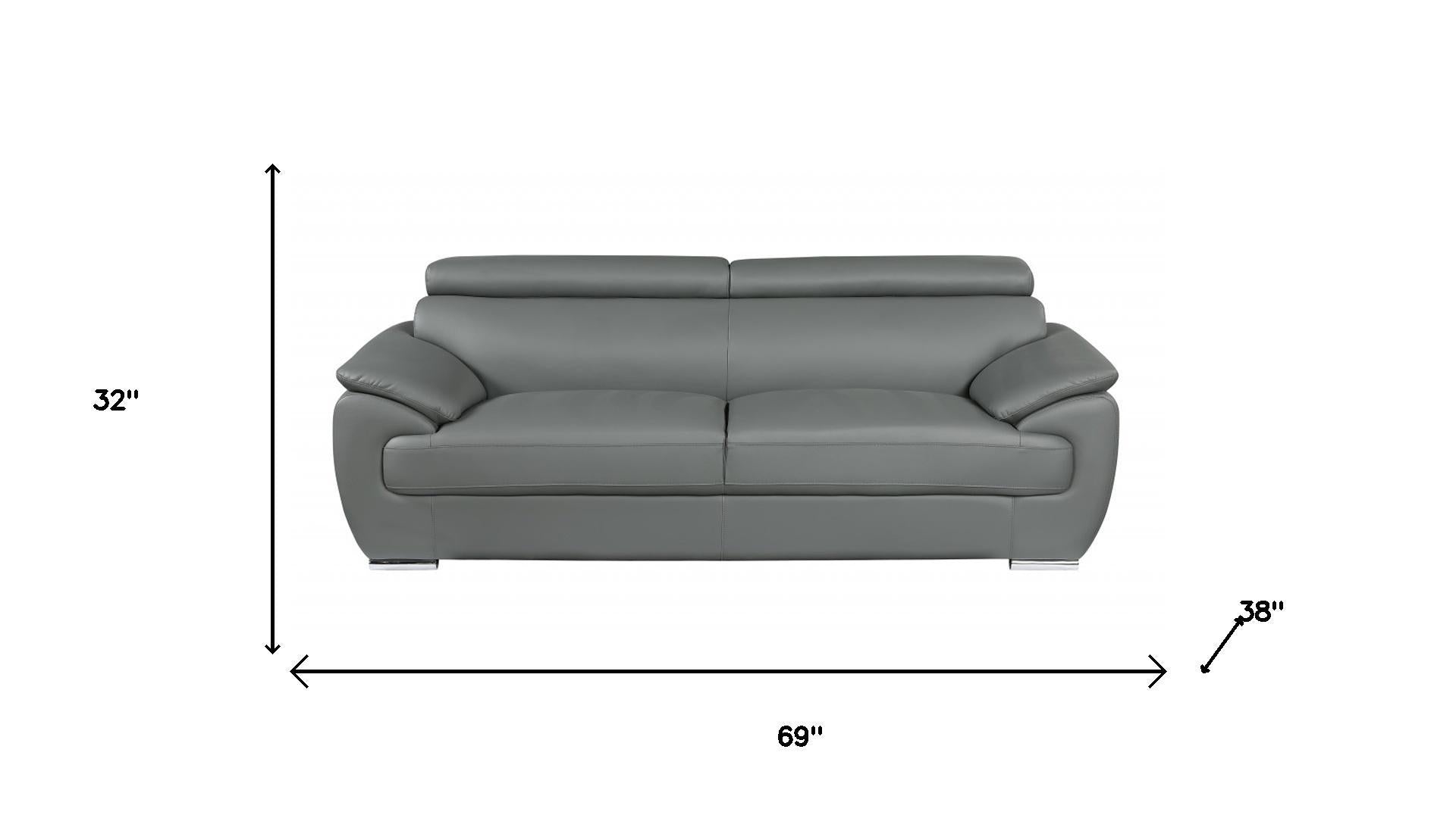 Modern 39" Deep Gray Genuine Leather 2 Piece Living Room Set
