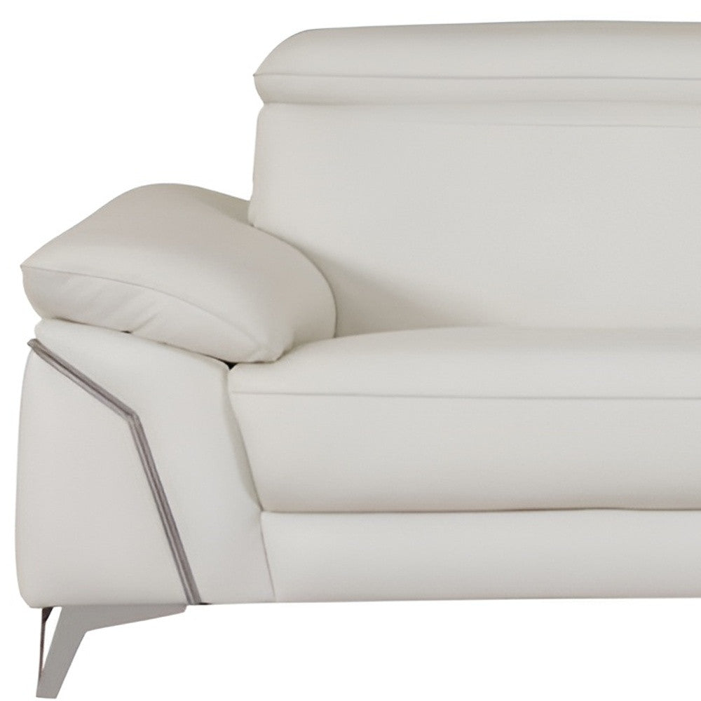 87" Modern White Italian Leather Sofa with Silver Legs