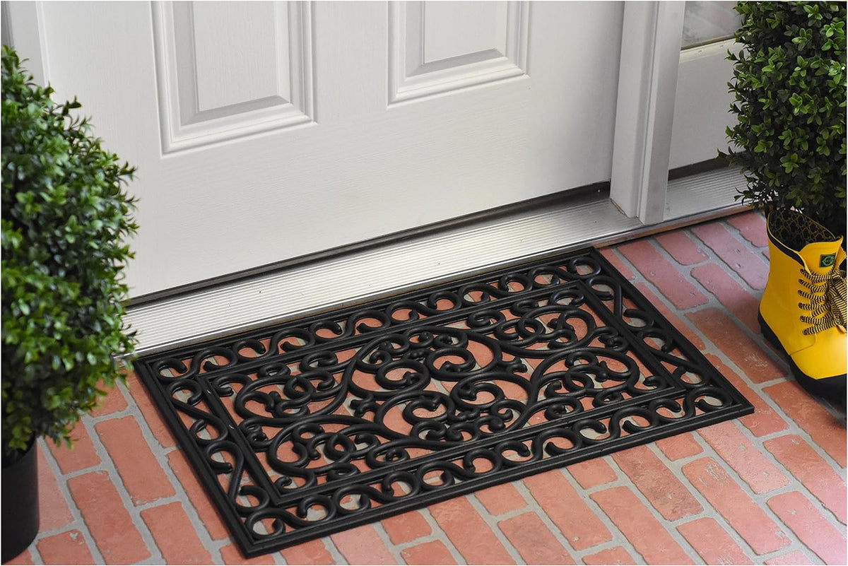 18" x 30" Black Rubber Scrollwork Outdoor Doormat