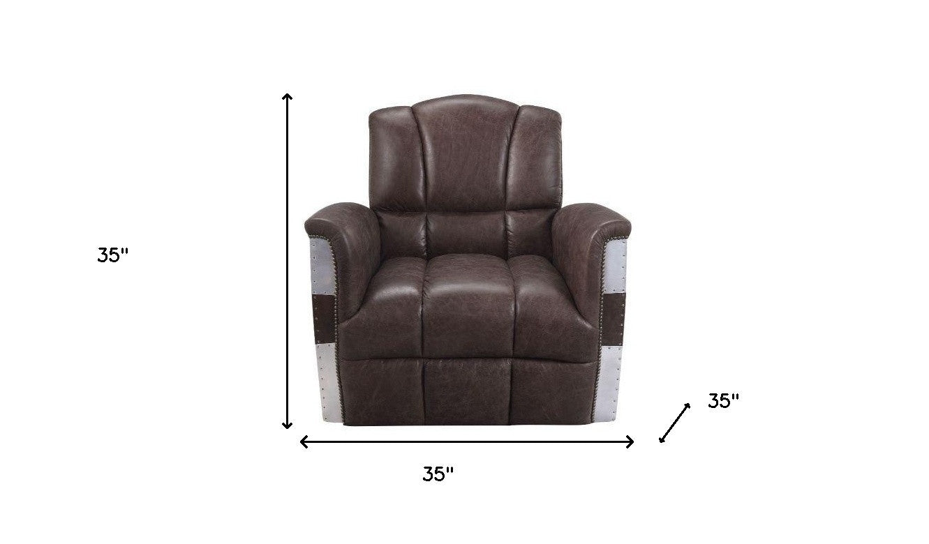 Contemporary 35" Brown Top Grain Leather Patchwork Club Chair