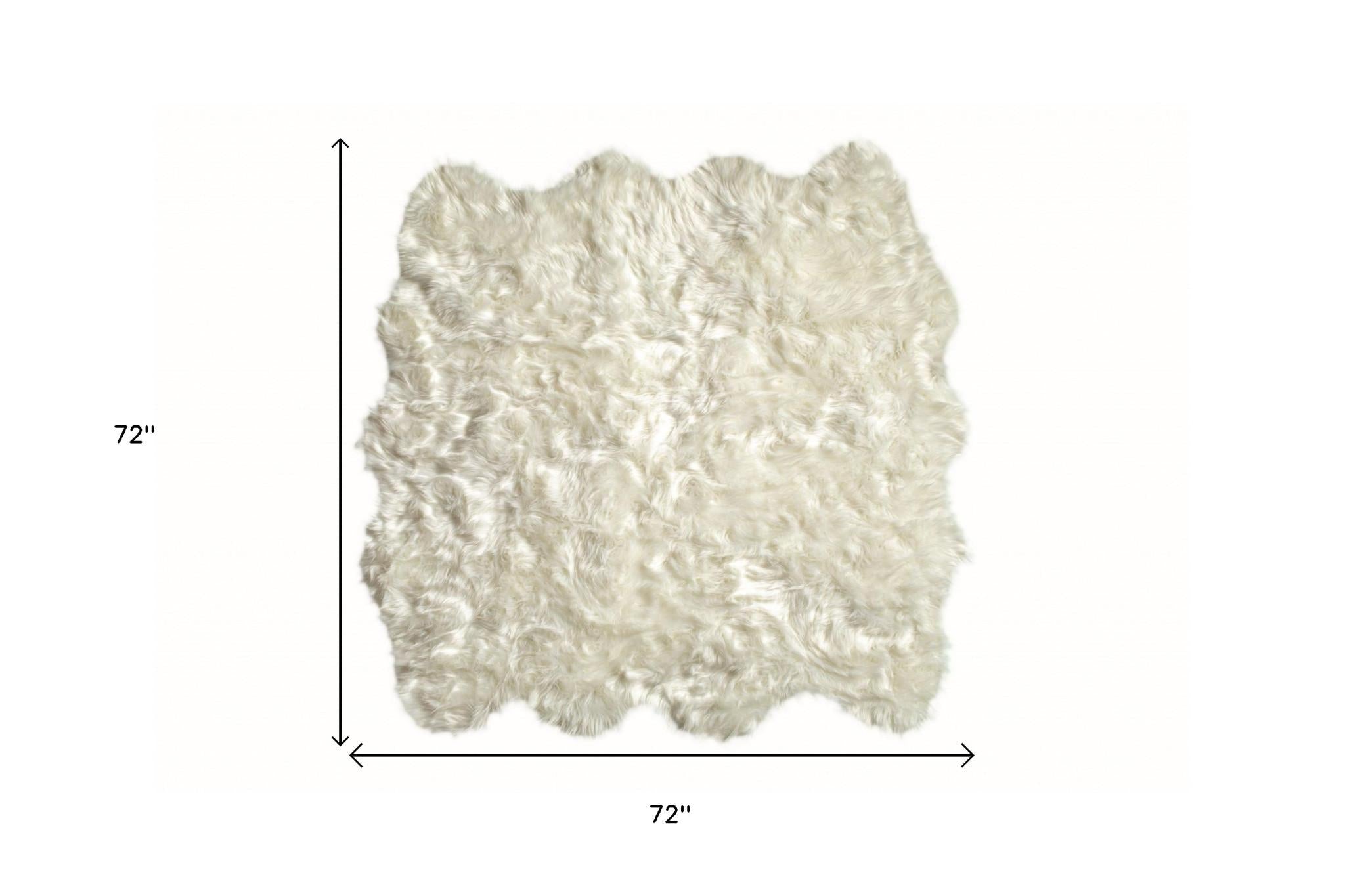 Off White Faux Fur Round Novelty Plush Area Rug