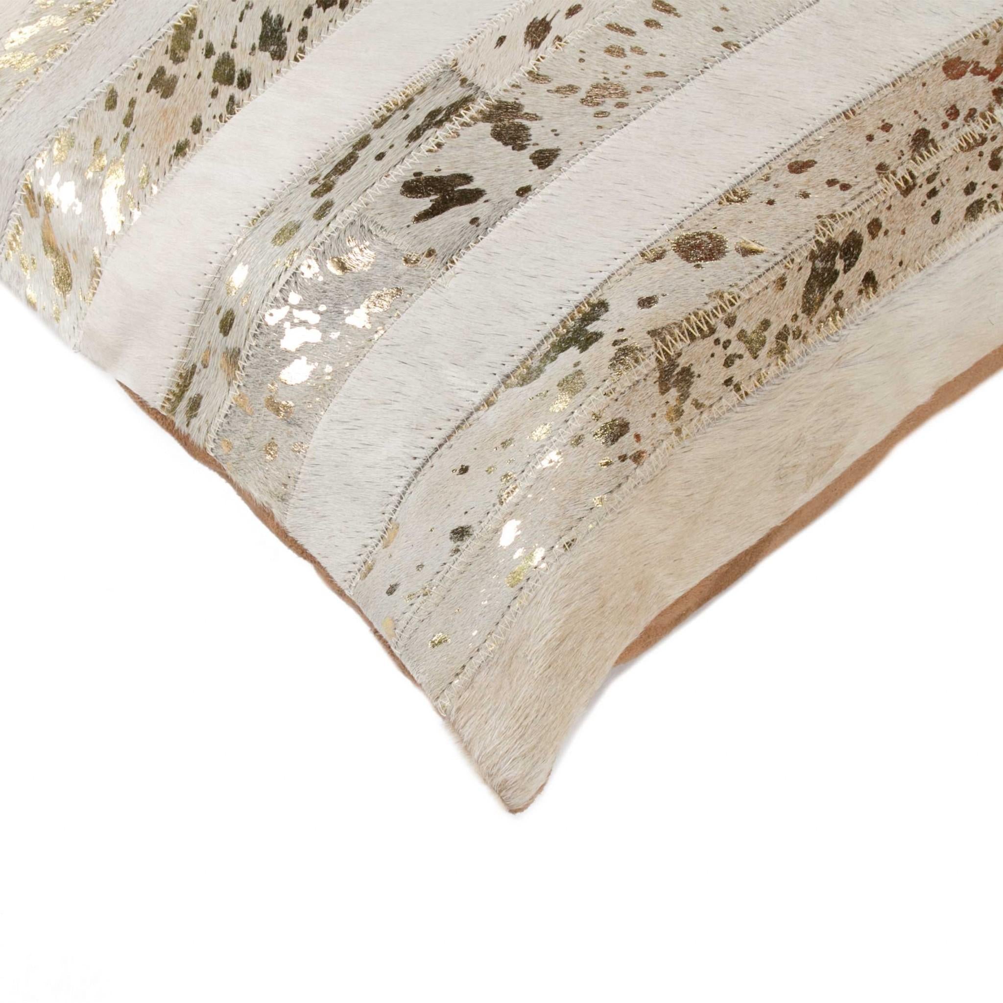 Beige Genuine Leather Square Accent Pillow