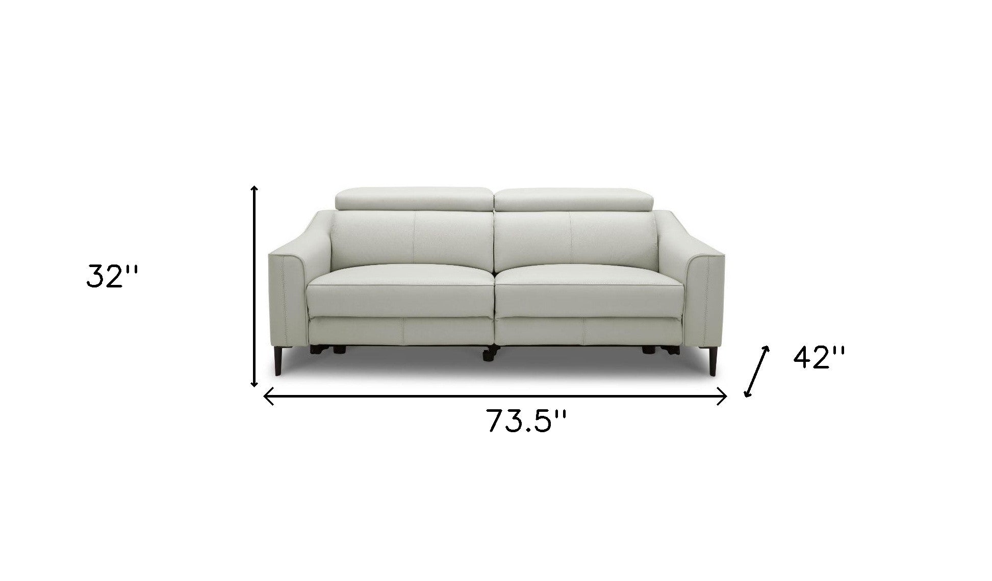 74" Contemporary Gray Genuine Leather Power Reclining Sofa with Black Metal Legs