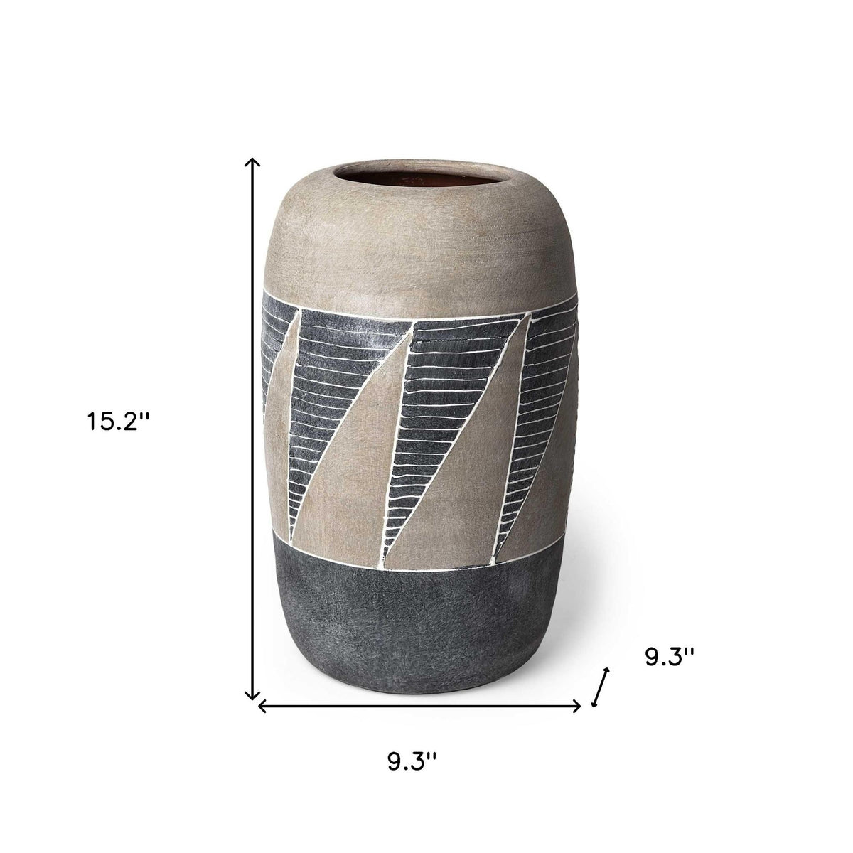15" Brown and Gray Geometric Cylinder Ceramic Table Vase