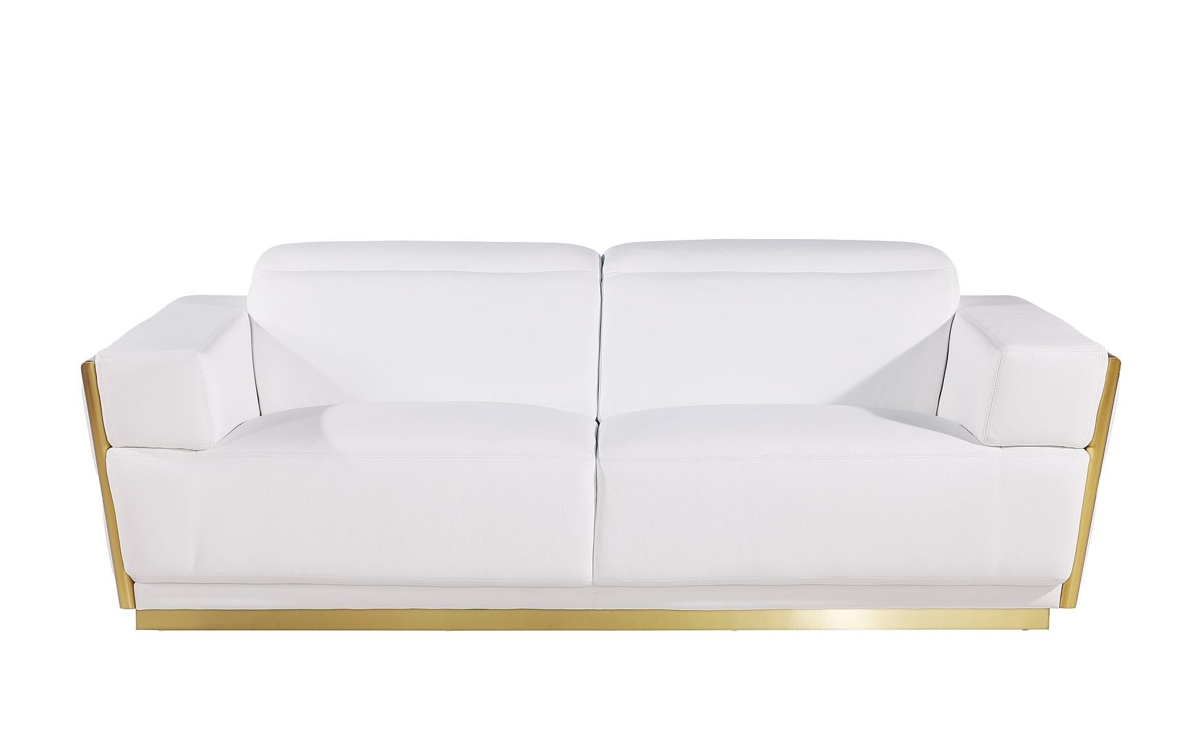 Modern 89" Pristine White Full Grain Italian Leather 2 Piece Living Room Set