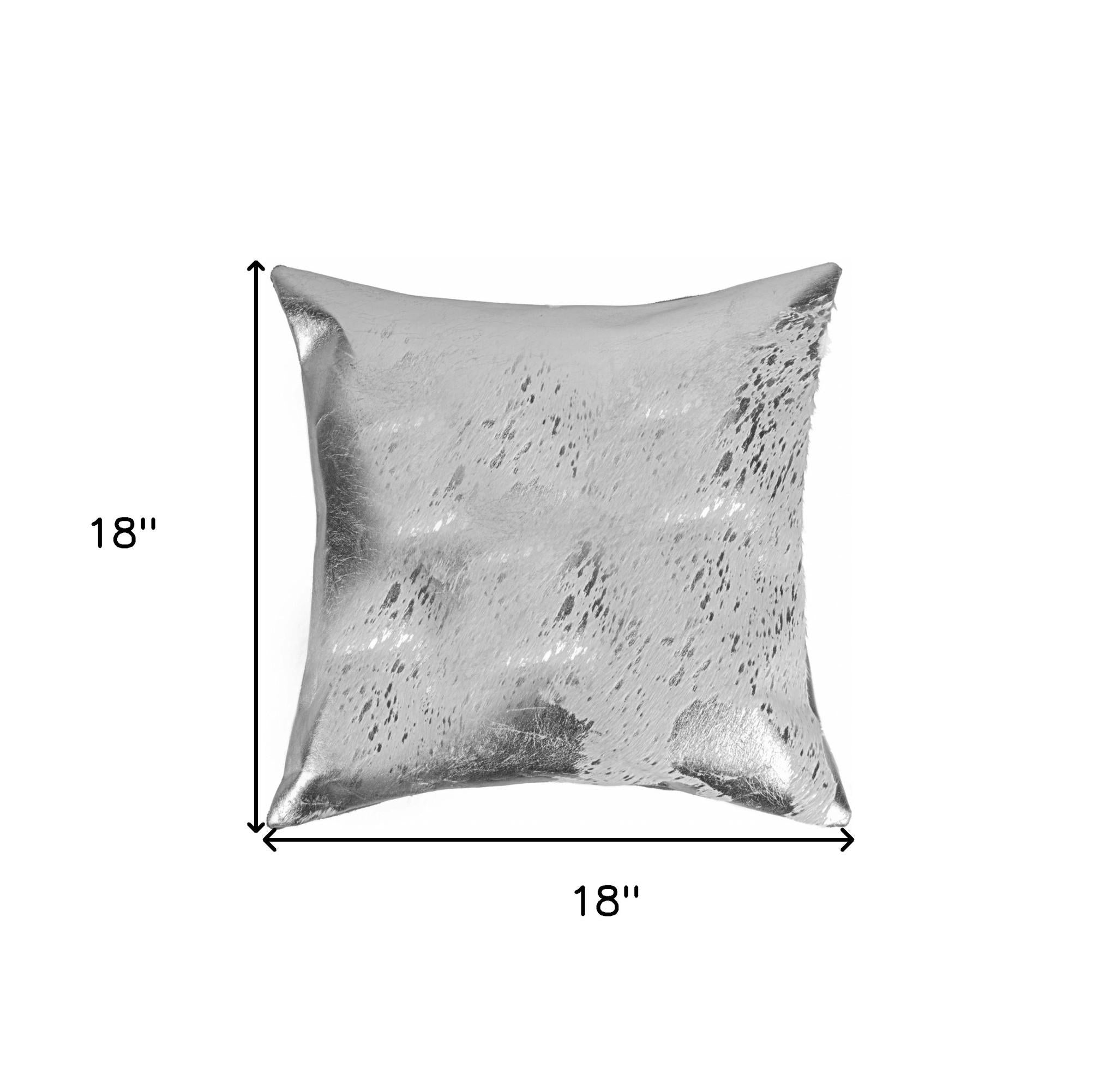 Silver Abstract Metallic Genuine Leather Accent Throw Pillow