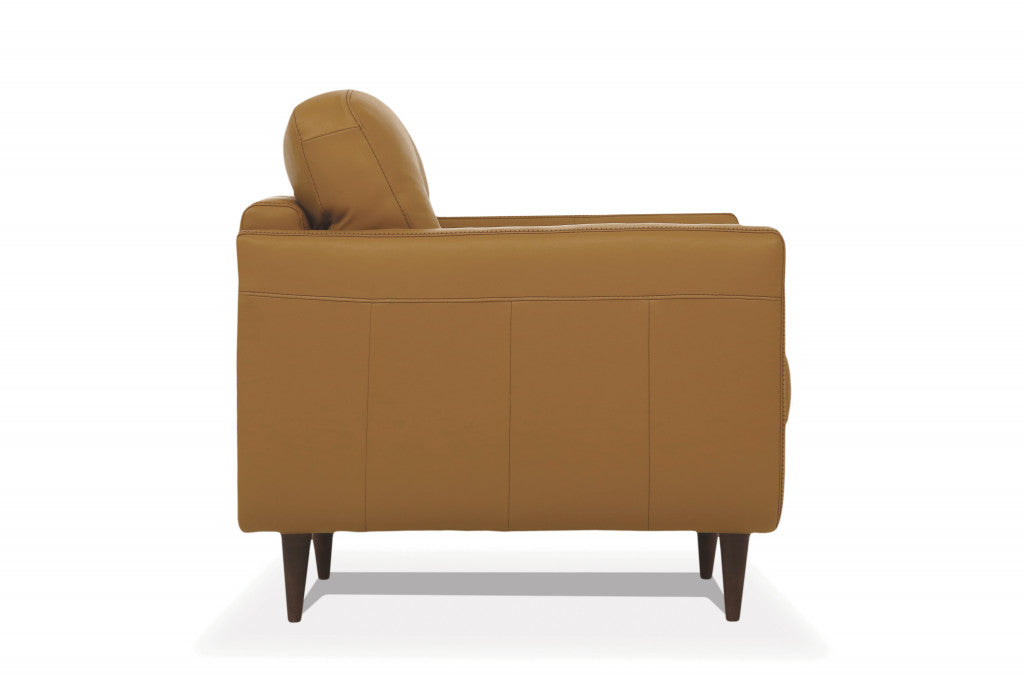 Modern 35" Camel Top Grain Genuine Leather Tufted Armchair