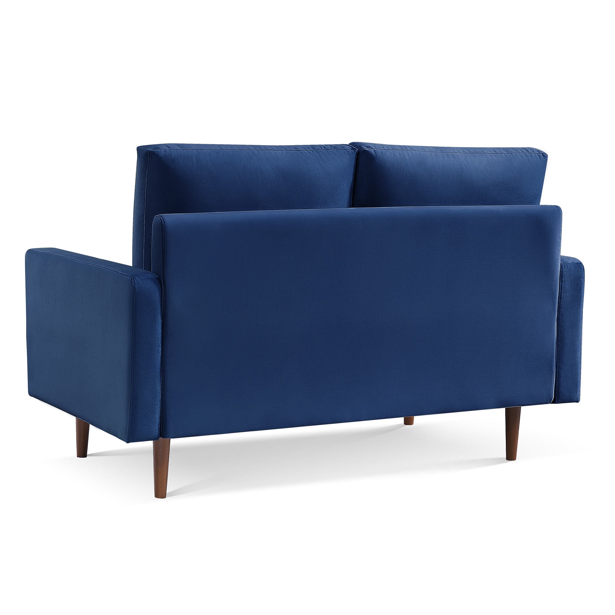 57" Modern Blue Velvet Loveseat with Dark Brown Wood Legs