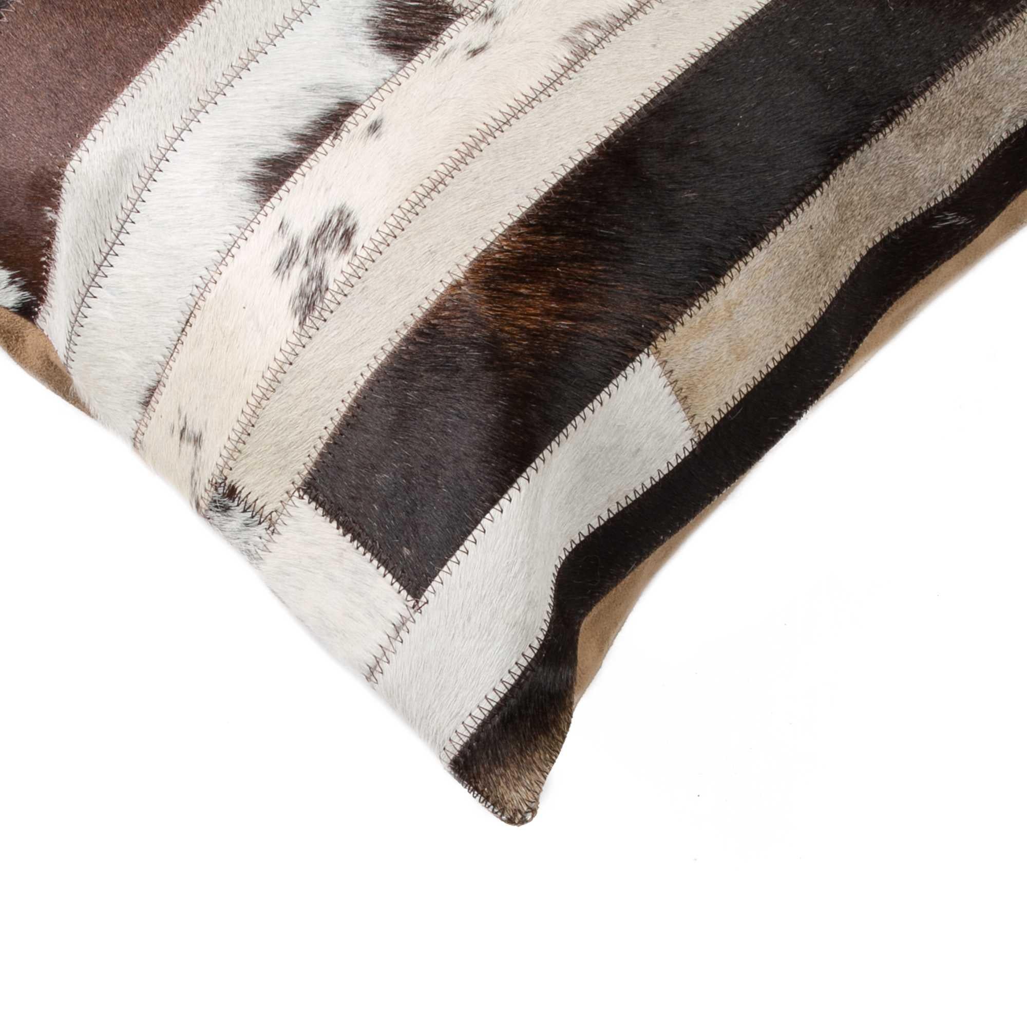 Chocolate and Ivory Striped Cowhide Accent Throw Pillow