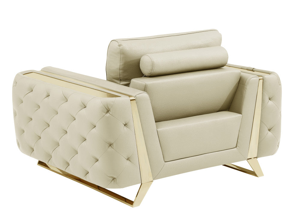Contemporary 50" Beige Top Grain Genuine Leather Tufted Club Chair