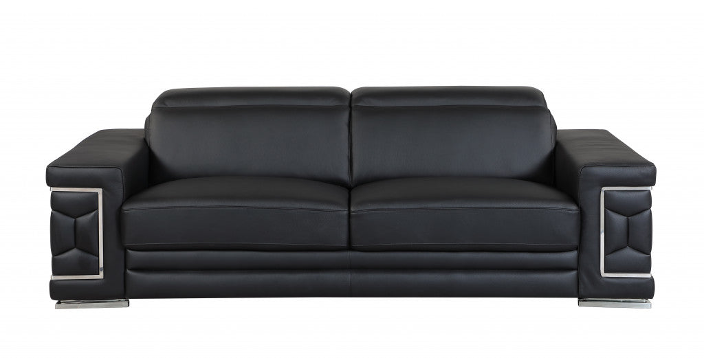 Modern Black Top Grain Italian Leather 3-Piece Living Room Set