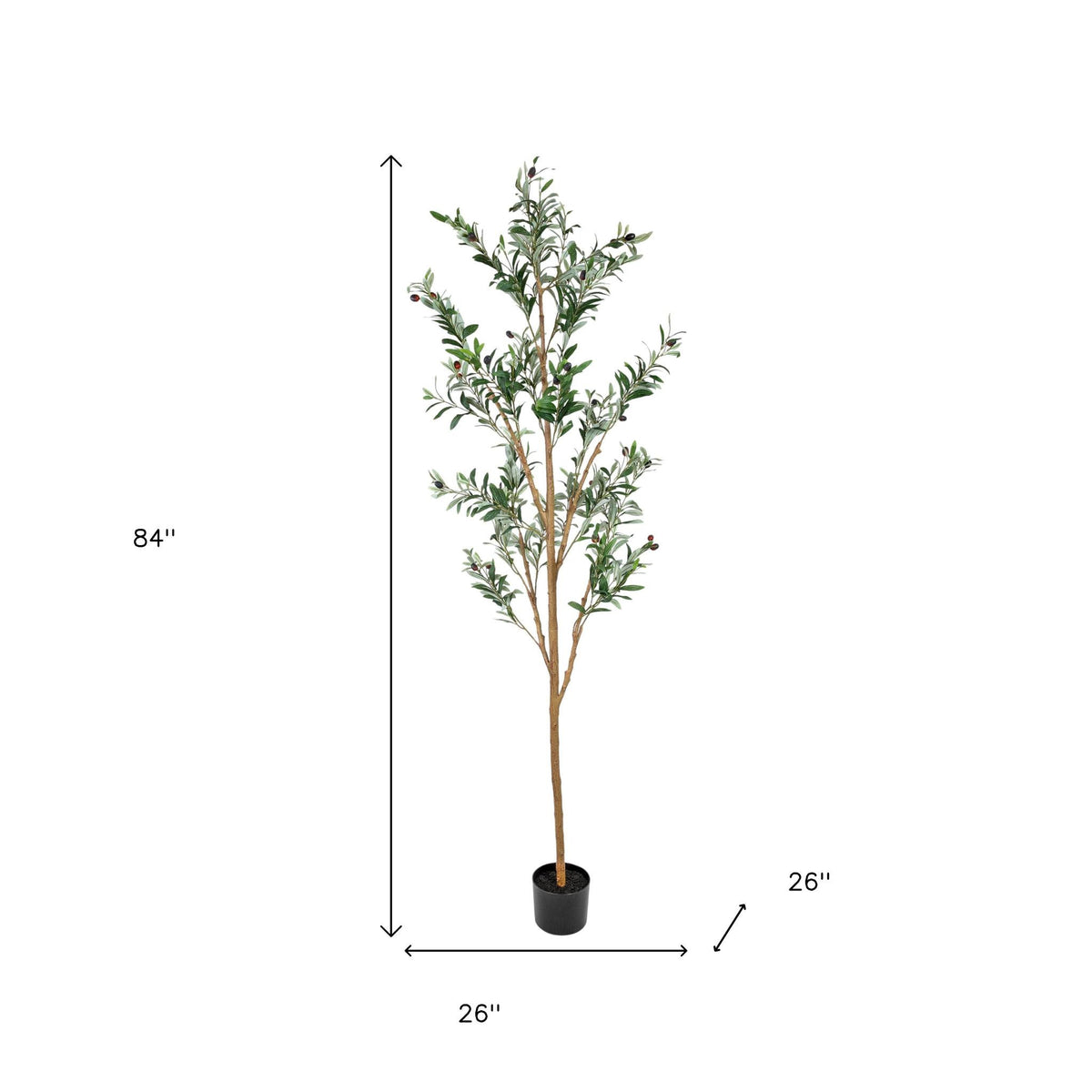 Set of 2 84" Large Artificial Olive Trees in Black Pots