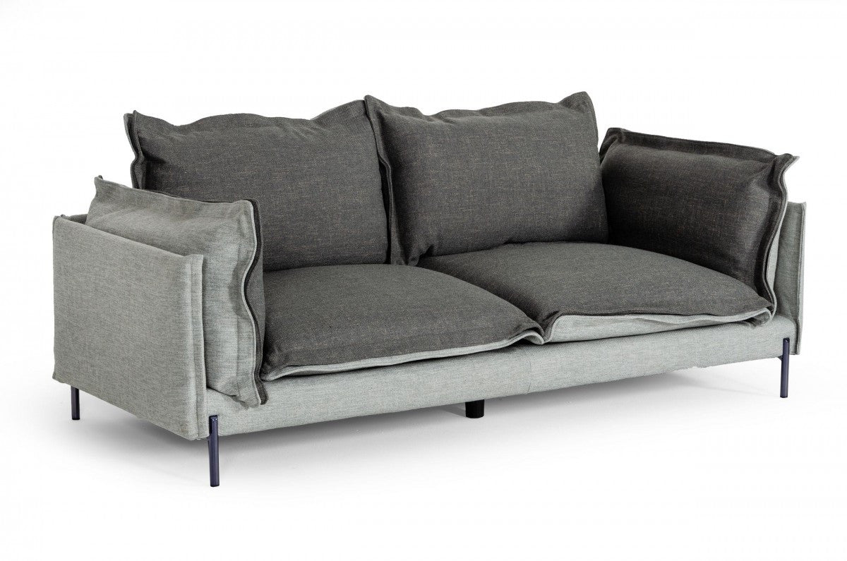 87" Transitional Dark Gray Polyester Blend Sofa with Silver Metal Legs