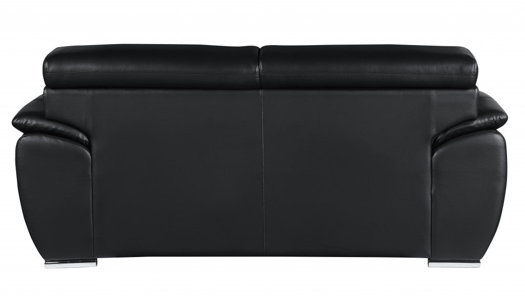 69" Modern Black Faux Leather Loveseat with Silver Chrome Legs