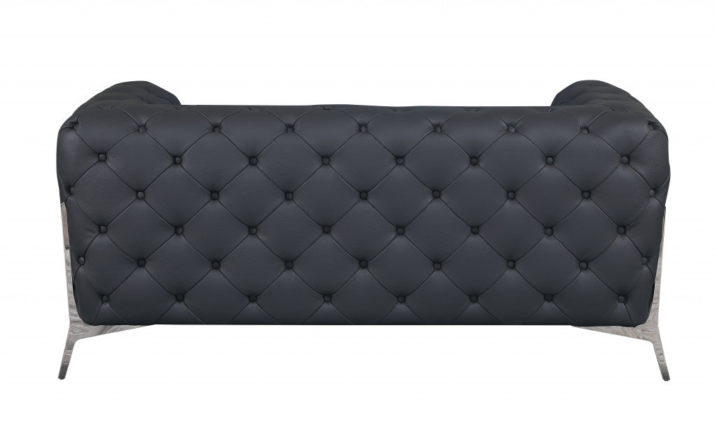 69" Modern Gray Italian Leather Loveseat with Silver Legs