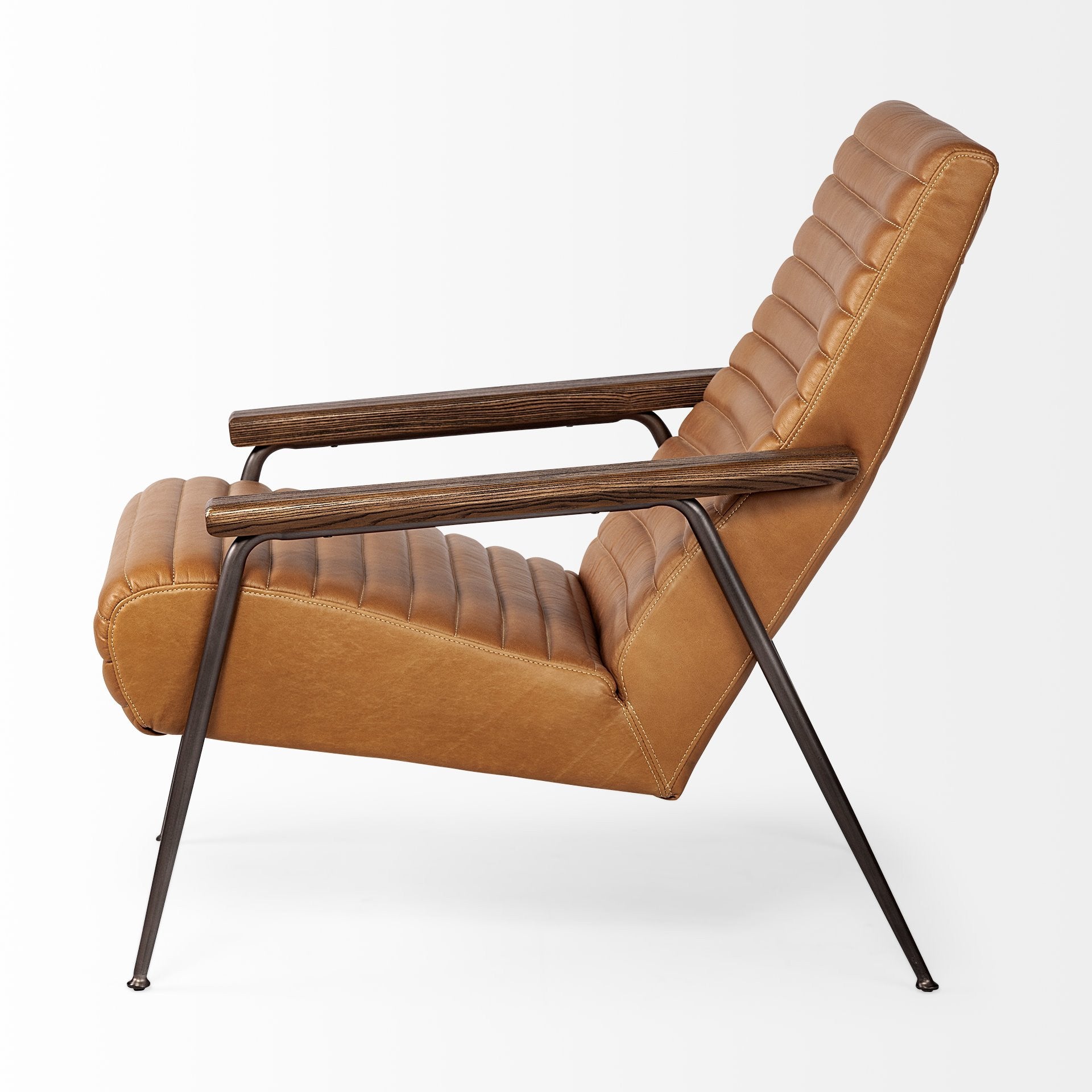 Modern 37" Tan Faux Leather Tufted Lounge Chair