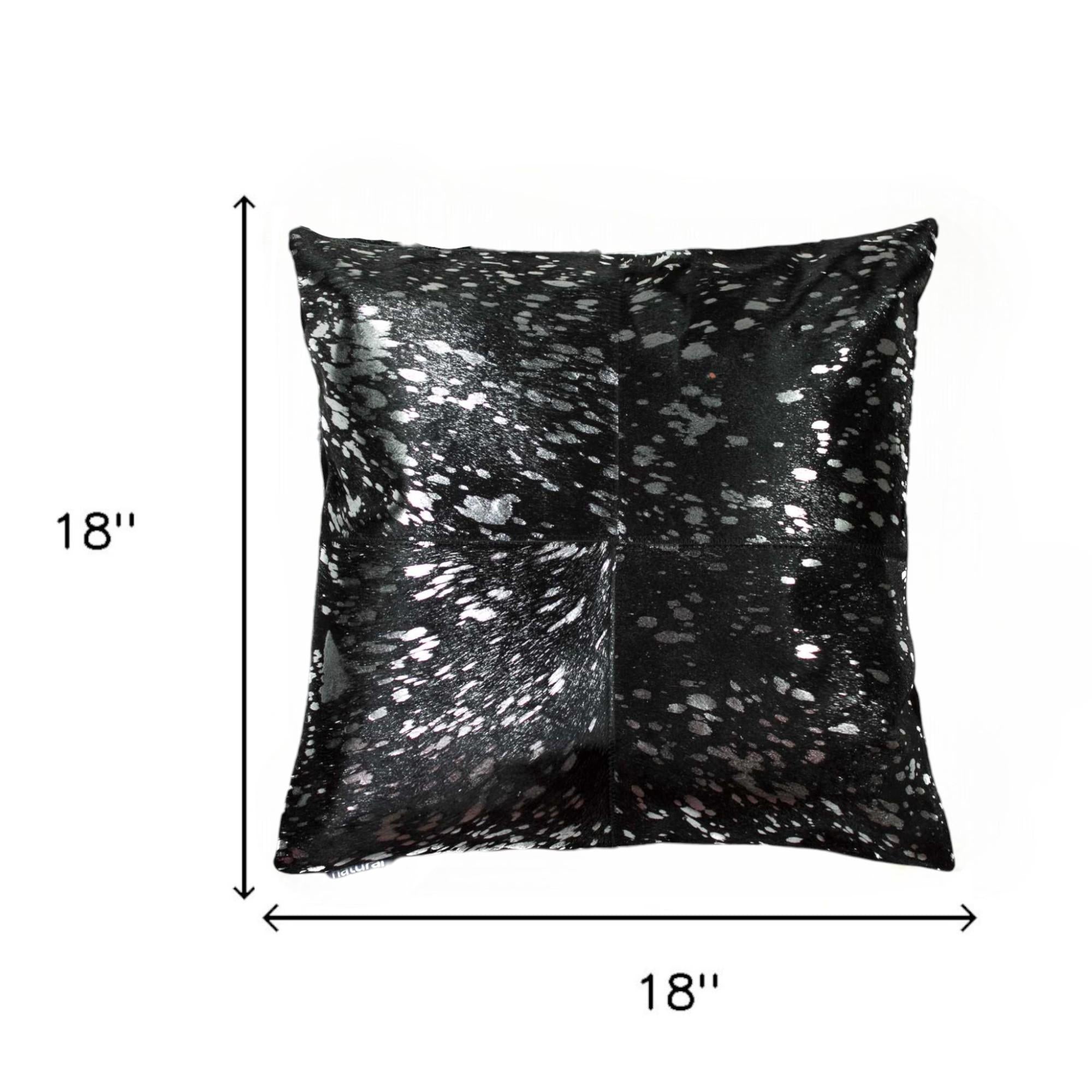 Black and Silver Cowhide Set of 2 Metallic Accent Throw Pillows