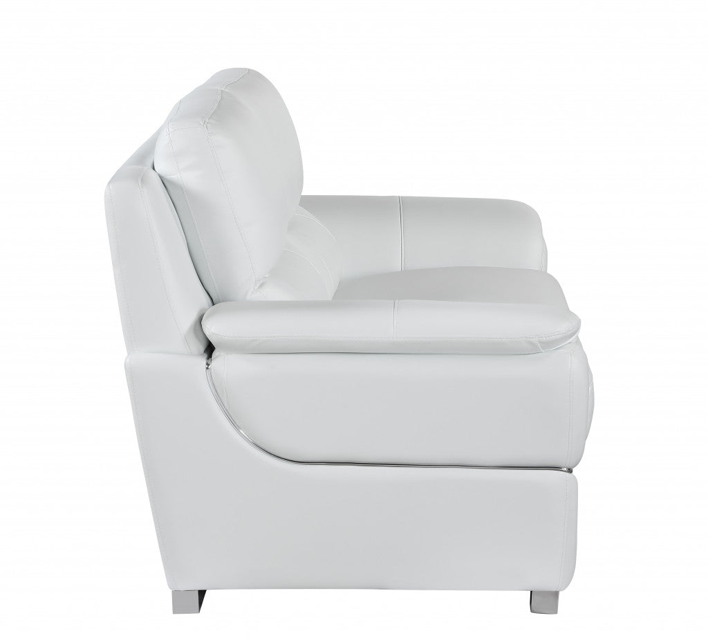 85" Modern White Leather Sofa with Silver Stainless Steel Legs