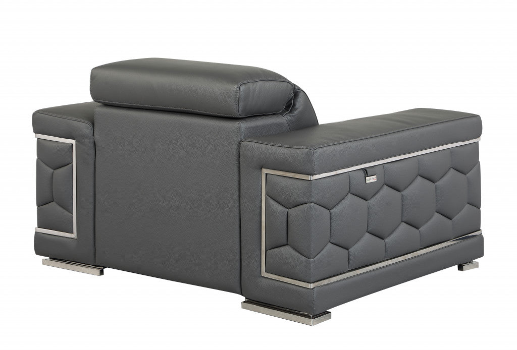 Modern 47" Dark Slate Gray Top Grain Genuine Leather Accent Armchair