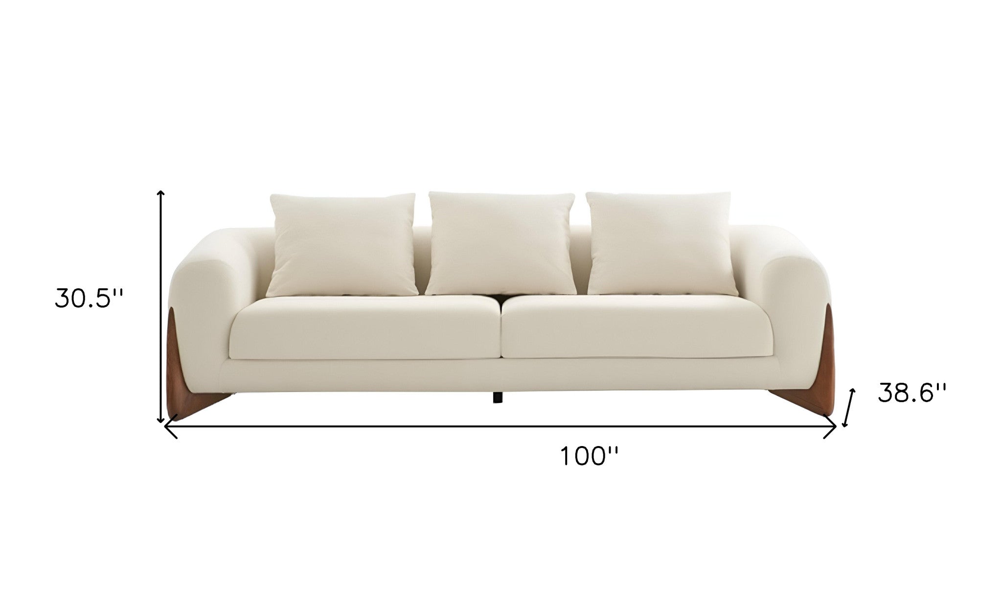 100" Contemporary Cream Fabric Sofa with Wood Brown Legs
