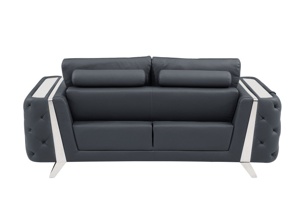 Contemporary 90" Dark Gray Top Grain Italian Leather 2 Piece Living Room Set