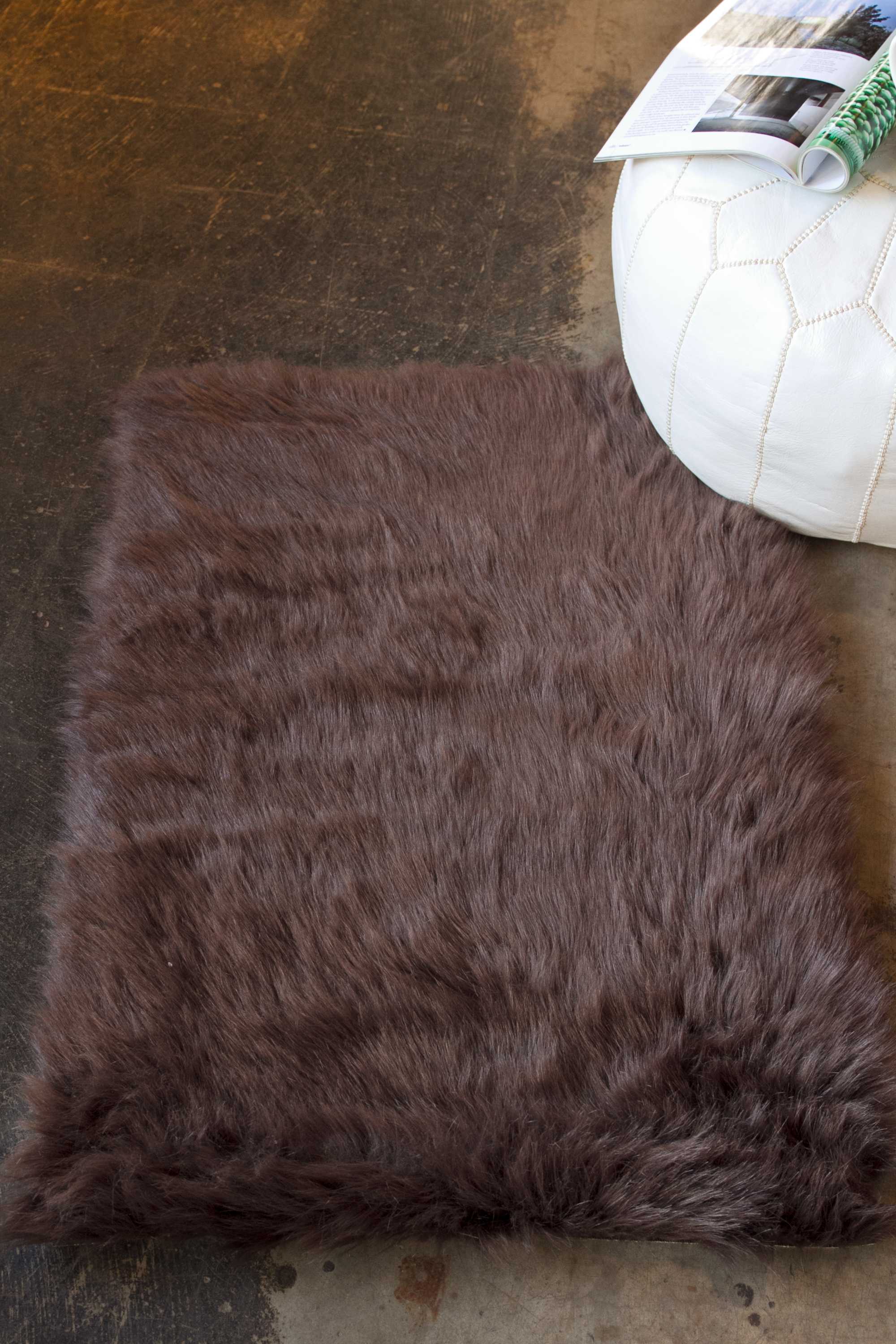 Chocolate Faux Fur Animal Print Area Rug