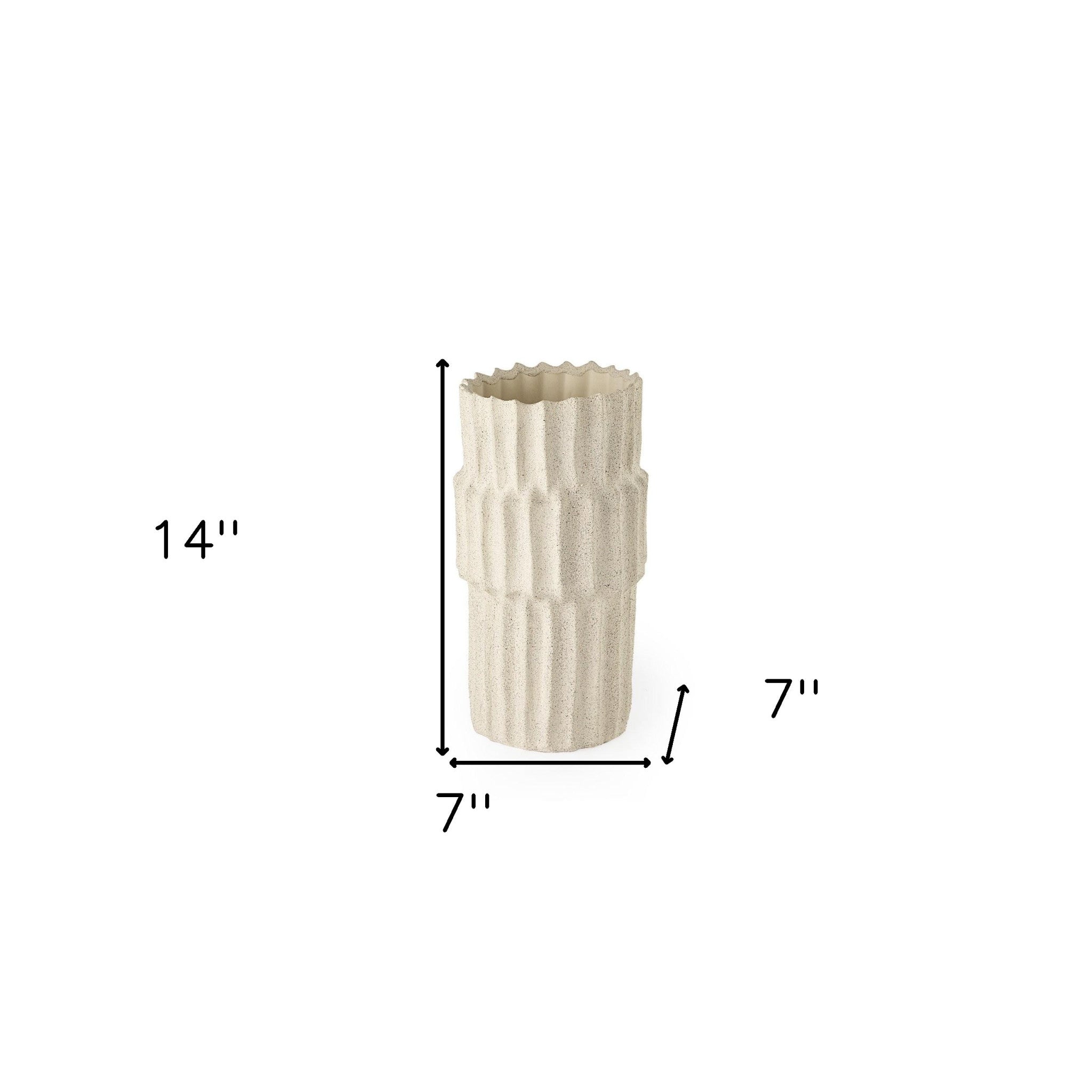 14" Sand Ceramic Cylinder Handmade Table Vase